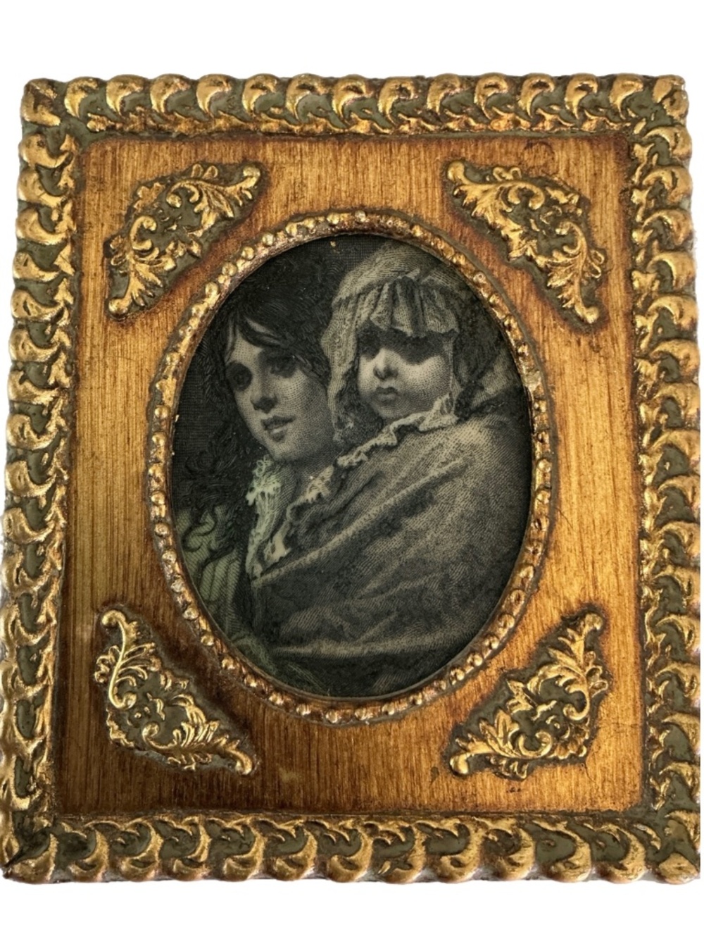 Vintage Mother & Child Etching in Ornate Gilt Frame | Framed Art 8 x 6.
